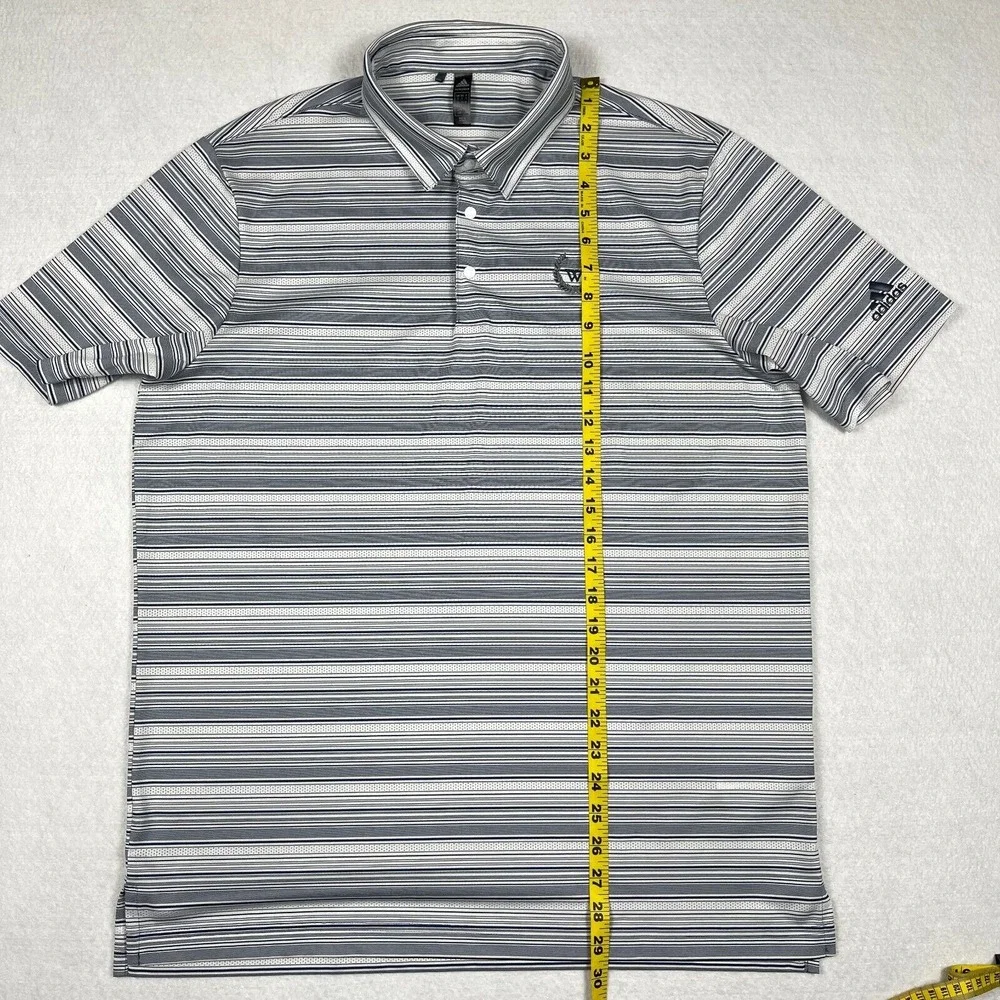 Adidas Polo Shirt Mens‎ Large Gray Striped Golf Casual Vacation Travel Preppy